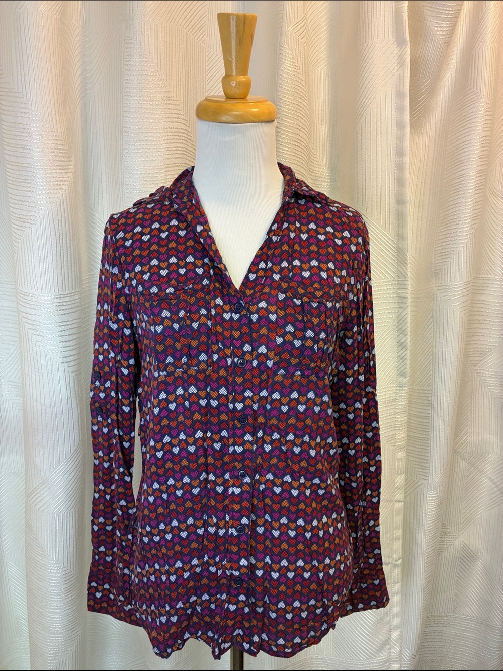 QMack Purple Heart-Print Button-Down Shirt